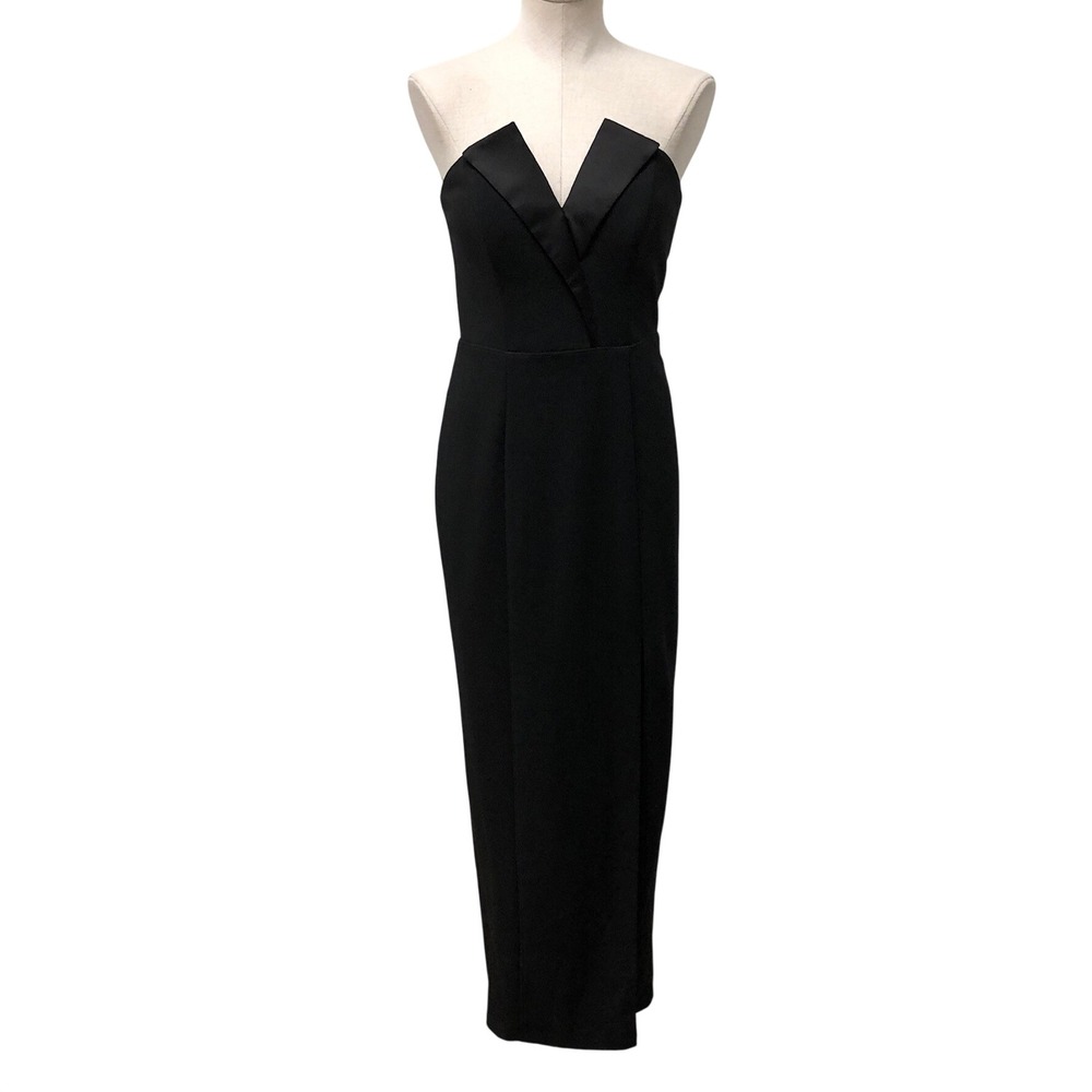 Betsy Adam Gown Womens 4 Black Strapless Tuxedo Lapel Slit Formal Party Prom